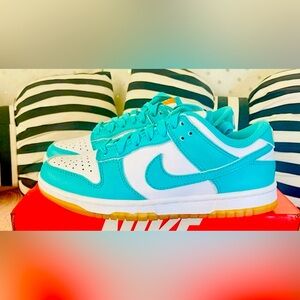 Nike Teal and White Dunk Low Sneakers